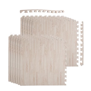 24 in. x 24 in. x 0.47 in. White Wood Grain EVA Interlocking Foam Floor Mat for Exercise, Protect Flooring (12-Pack)