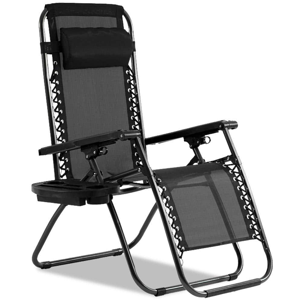 Metal Outdoor Recliner Adjustable Folding Patio Lounge Chair with Black ...