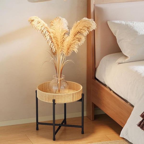 OGETFUUR (13.7 in. W x 13.9 in. H) Rattan Plant Stand, Indoor, Boho Plant  Table, for Plants, Single Plant Stool, Plant Holder RZ6M-4O3 - The Home  Depot