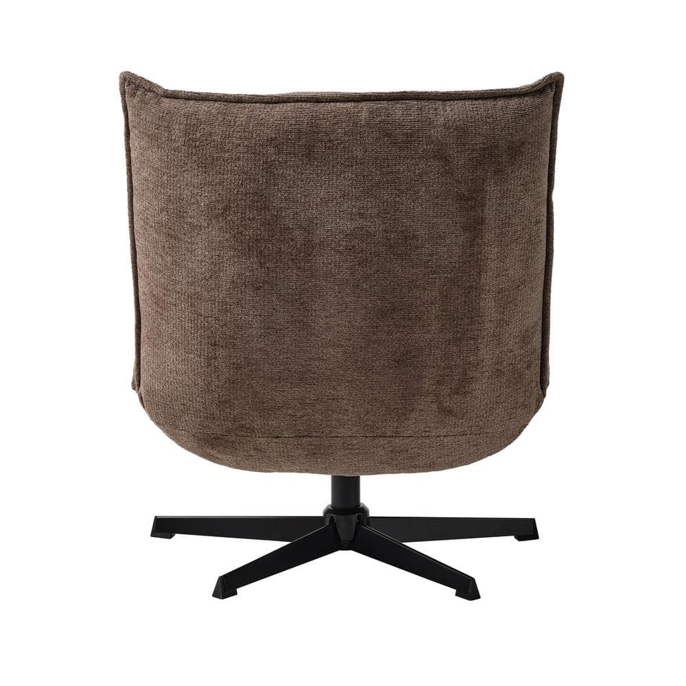Mocca Polyester Blend Swivel Lounge Chair with Metal Base