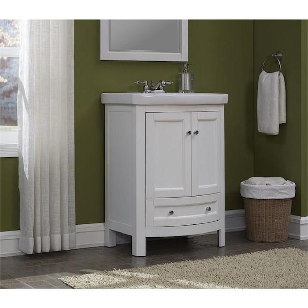 Runfine 24 in. W x 19 in. D x 34 in. H Vanity in White with Vitreous China Vanity Top in White and White Basin