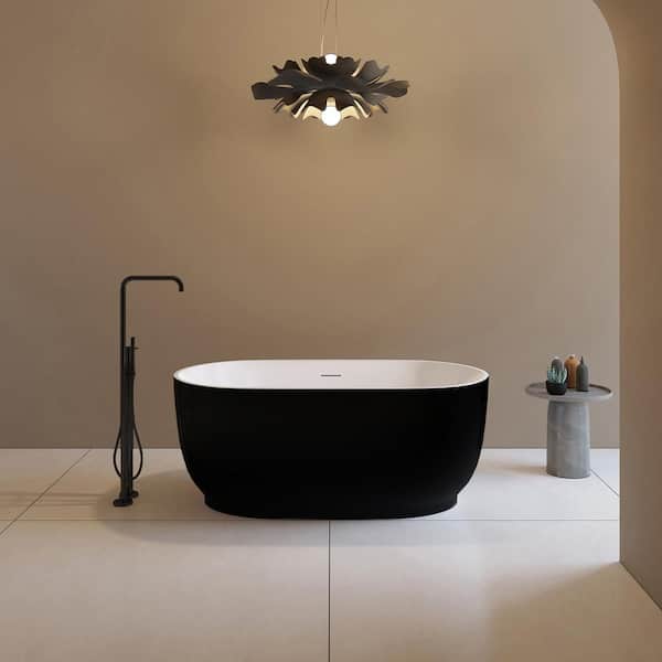 Jorimi 59 in. x 31 in. Oval Soaking Bathtub with Center Drain in Matte Black