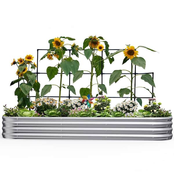 94.4 in. x 47.3 in. x 11.8 in. Wall Trellis Silver Metal Oval Raised Green Beds, Galvanized Planter Garden Box