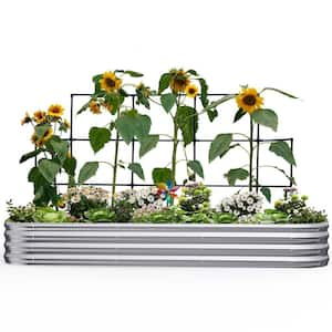 94.4 in. x 47.3 in. x 11.8 in. Wall Trellis Silver Metal Oval Raised Green Beds, Galvanized Planter Garden Box