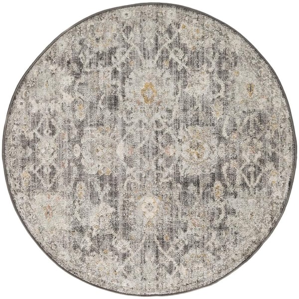 Oushak Home Charcoal 8 ft. x 8 ft. Floral Traditional Round Area Rug