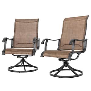 Brown Textilene and Metal Outdoor Dining Chairs with Swivel Design (2-Pack)