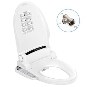 Elongated Closed Front Electric Toilet Seat in White - Heated Toilet Seat with Warm Air Dryer and Temperature Control