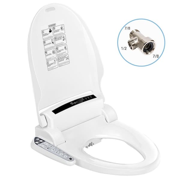 Empava Elongated Closed Front Electric Toilet Seat in White - Heated Toilet Seat with Warm Air Dryer and Temperature Control