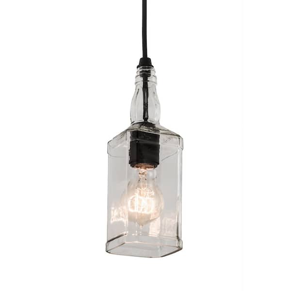 Bourbon Bottle 60 Watt 1 Light Textured Black Single Mini Pendant Light with Transparent Glass Shade