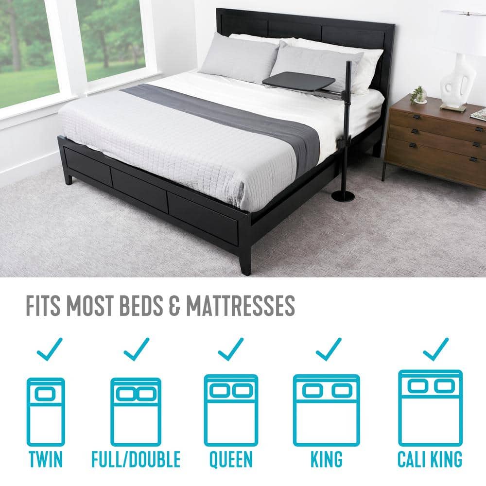 Adjustable Black Overbed Table with Swivel Tray