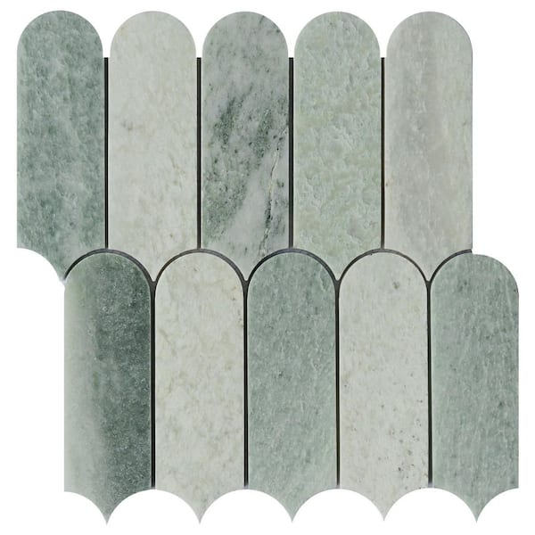 MOLOVO Moonlit Arches 6 in. Green 10.4 in. x 9.77 Picket Polished Marble Mosaic Tile Sample