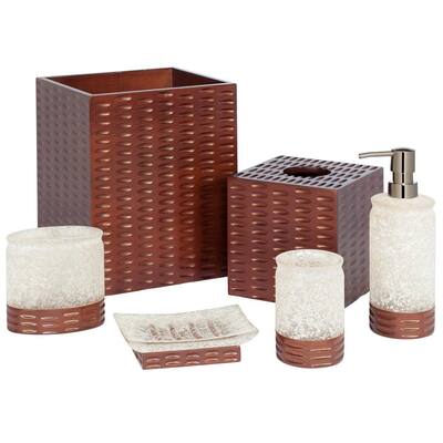 Casa Blanca 6-Piece Bath Accessory Set in Frosted White and Wood