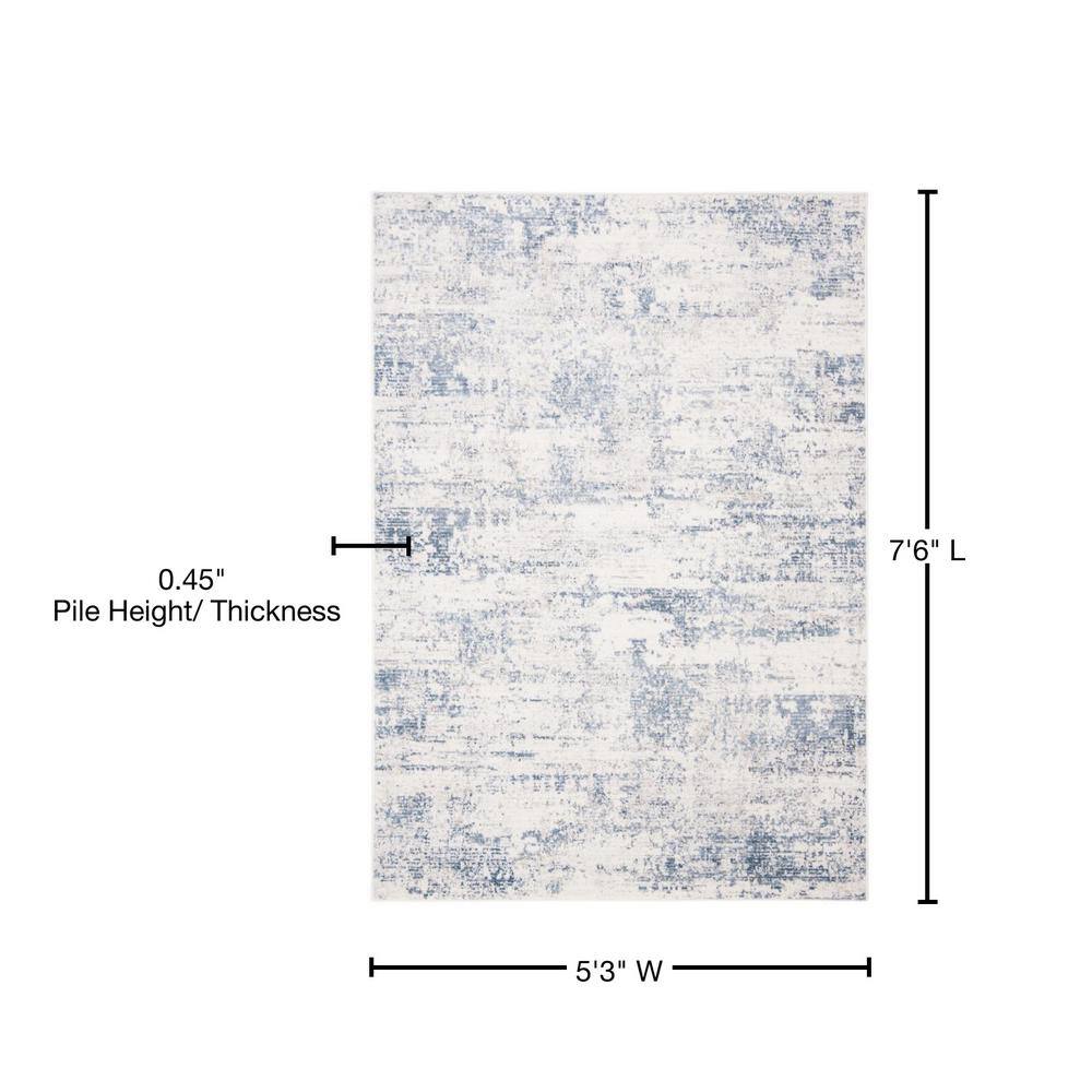 Ivory & Blue Synthetic Easy-Care 5'3" x 7'6" Area Rug