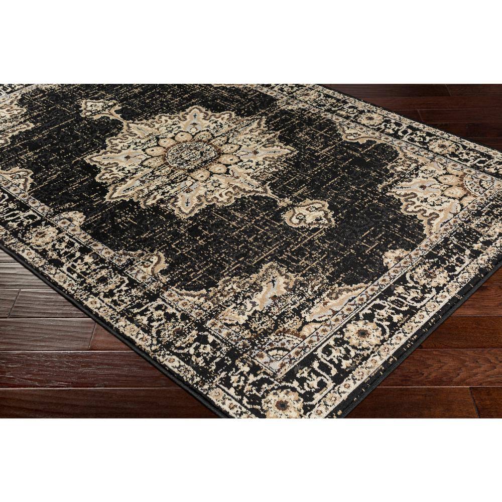 Handmade Black and Beige Synthetic Rectangular Area Rug