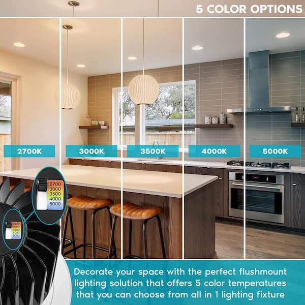 LUXRITE 4 LED Recessed Light with J Box 18W 1500 Lumens 5 Color Selectable Dimmable Wet Rated IC Rated ETL Listed LR24930 1PK