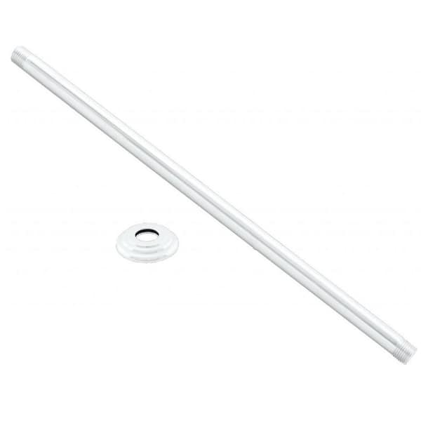 Westbrass 1/2 in. IPS x 24 in. Round Ceiling Mount Shower Arm with Flange, Powder Coat White