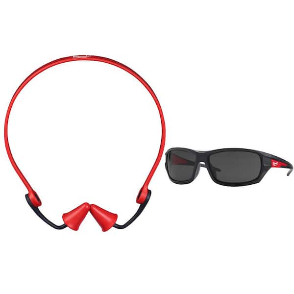 Milwaukee Banded Reusable Earplugs with 25 dB Noise Reduction and Performance Safety Glasses with Tinted Fog-Free Lenses