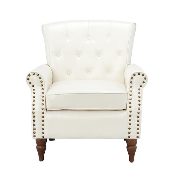 JAYDEN CREATION Acoetes Ivory Armchair with Nailhead Trim