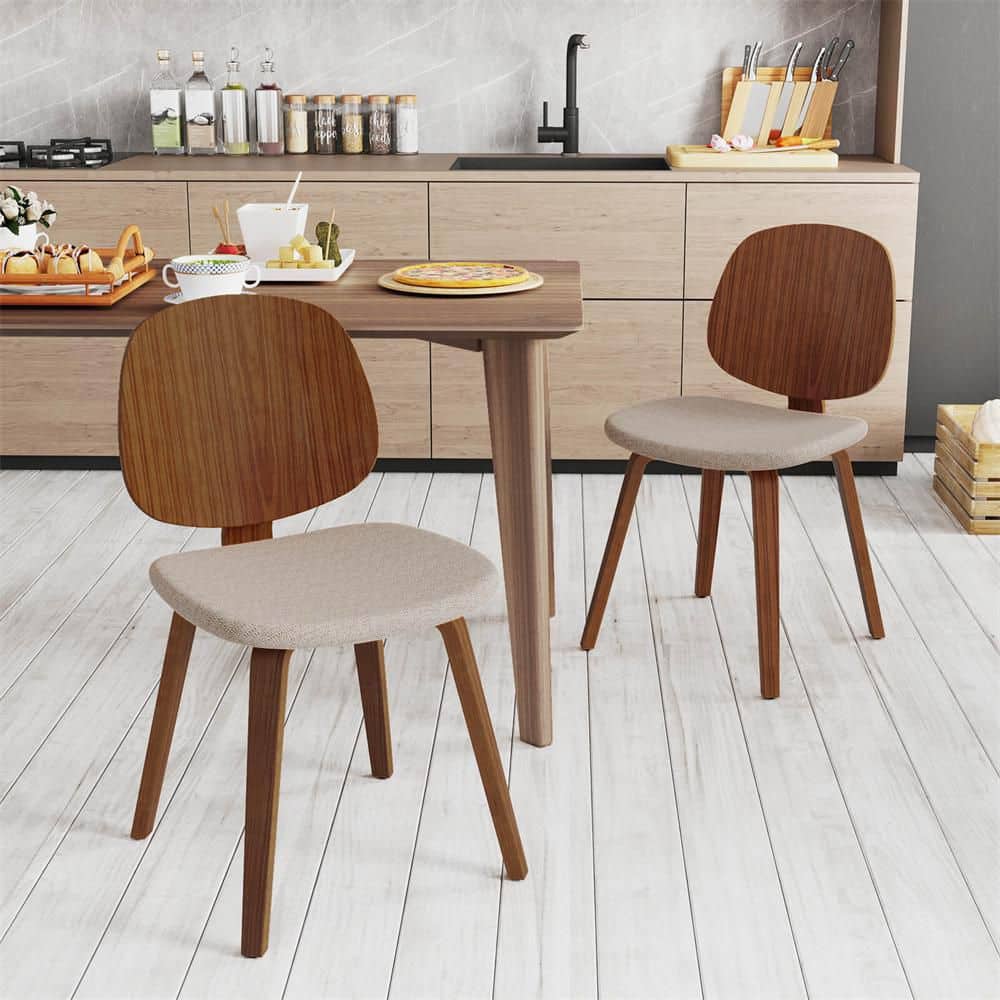 Costway Modern Walnut Fabric Cushioned Dining Chair Set of 4