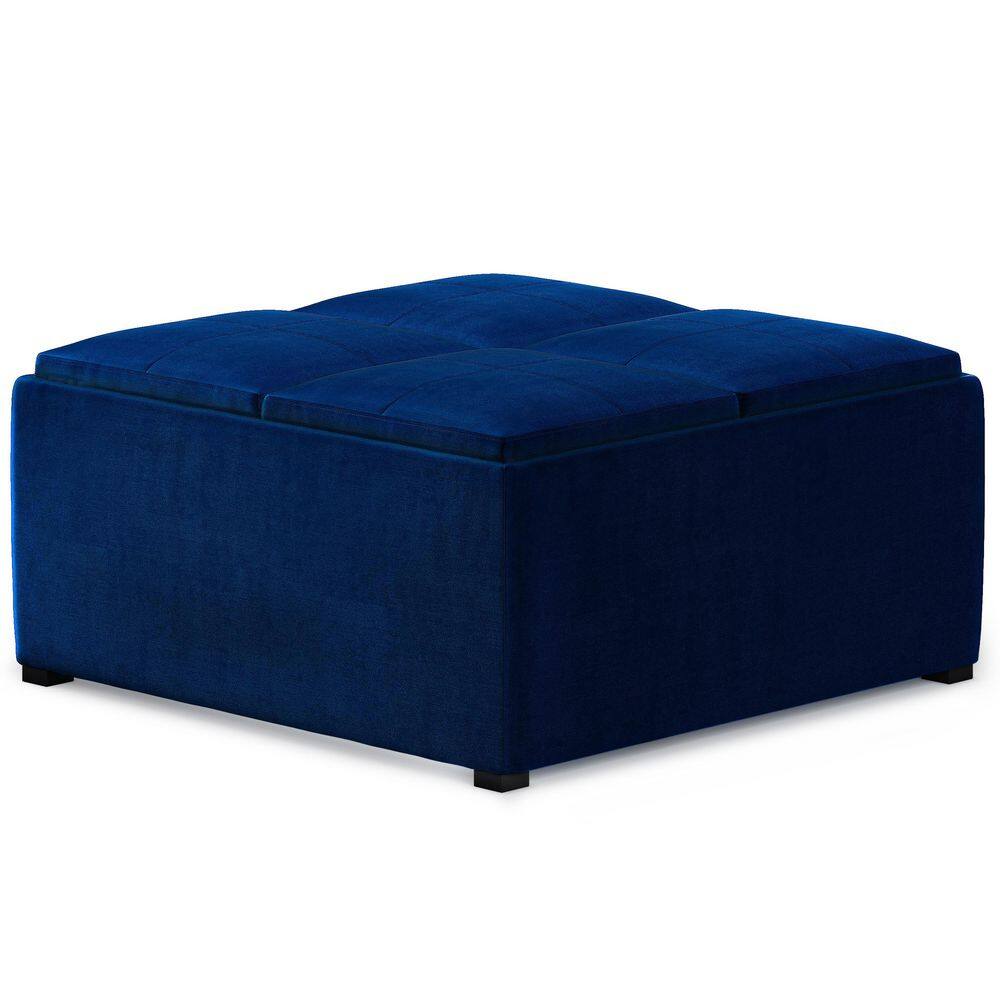 Avalon 35" Blue Velvet Square Coffee Table Storage Ottoman
