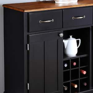 Black and Cottage Oak Buffet with Wine Storage