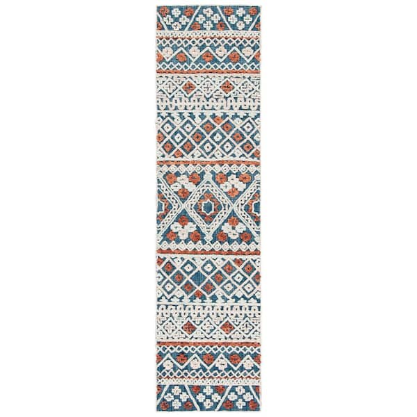 Aspen 2 ft. x 9 ft. Blue/Orange Geometric Western Runner Rug