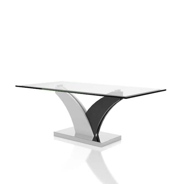 Furniture of America Penbroke 47 in. White and Gray Rectangle Glass Top Coffee Table