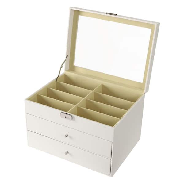 3-layer White Medium Density Fiberboard Eyeglass Sunglasses Glasses Display Case