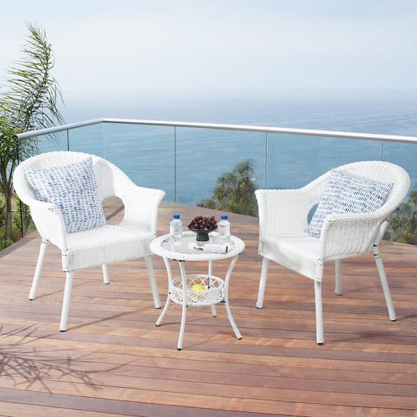Sudzendf White 3-Piece Patio Sets Outdoor Wicker Patio Furniture Sets Outdoor Bistro Set