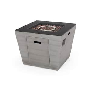 Outdoor Patio Square Fire Pit Table, 30 in. Gas Burning Concrete, for Patio, Backyard, Deck, Black plus Gray
