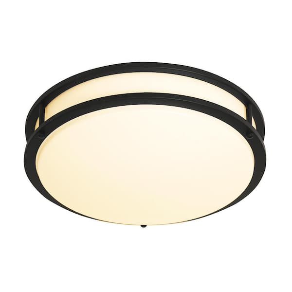 EnviroLite 10 in. Modern Matte Black Selectable CCT Integrated LED Flush Mount for Kitchens
