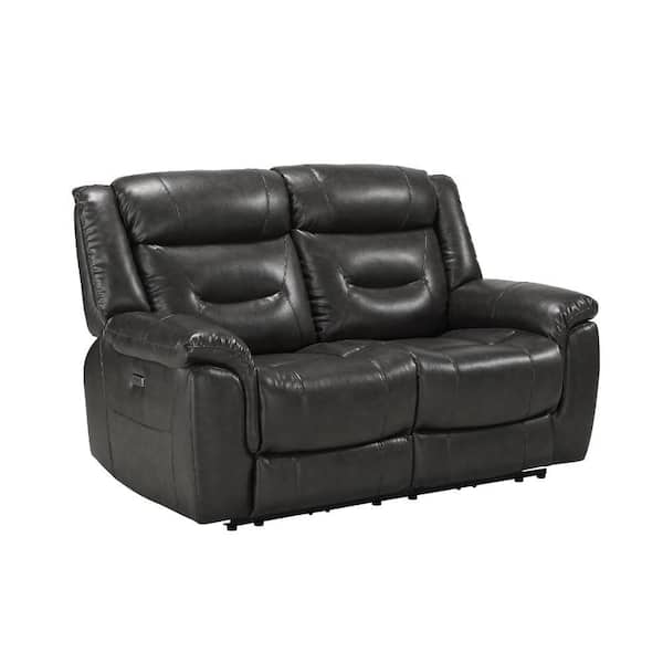Benjara 65 in. Pillow Top Arm Leather Rectangle Pillow Top Armrests Sofa in Black