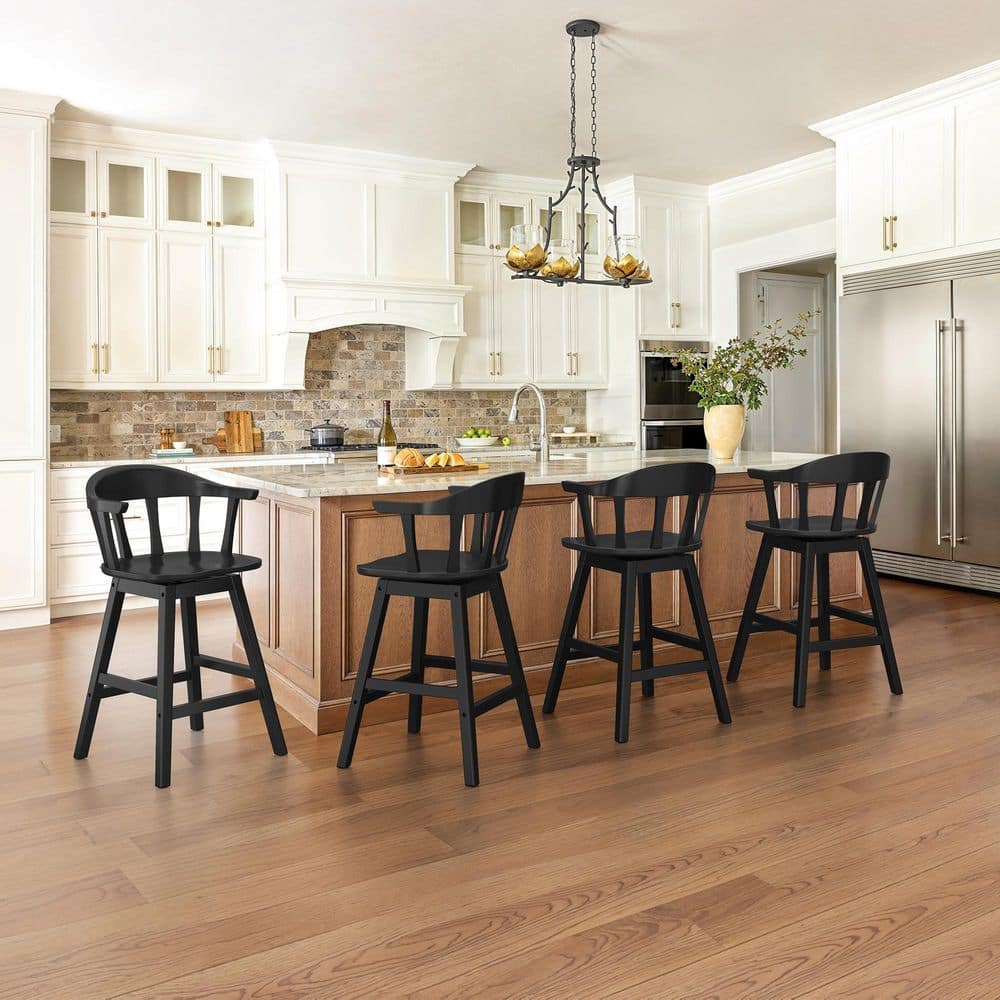 OrangeOne Wendell 37.4 in. Black Solid Wood Barstool Swivel Bar