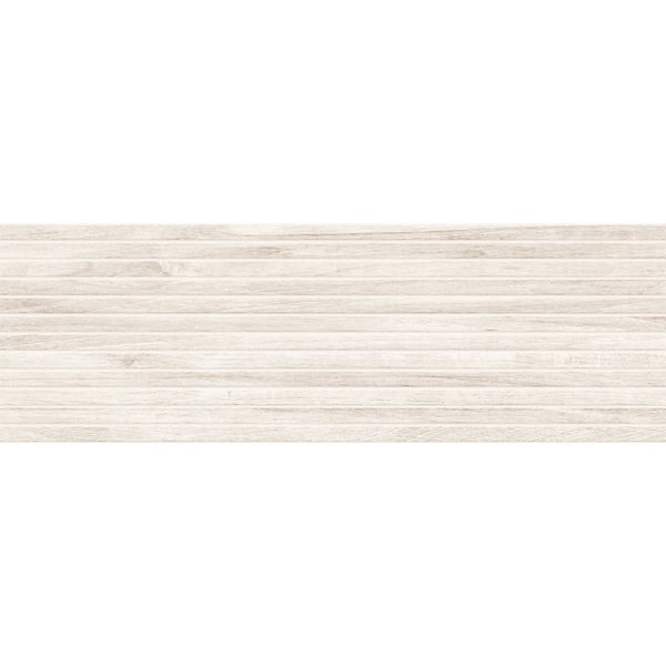Flume Zephyr White 13-in. x 39-in. Subway Linear Wood-Look Matte Ceramic Wall Tile Sample