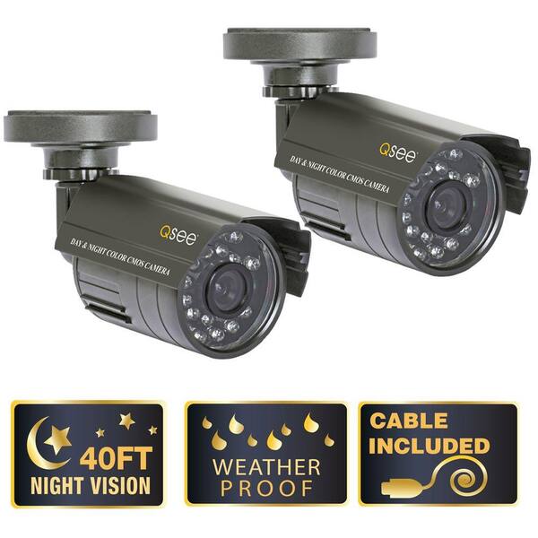 Q-SEE Lite Series 400 TVL CMOS Indoor/Outdoor Bullet Shaped Surveillance Cameras (2-Pack)-DISCONTINUED