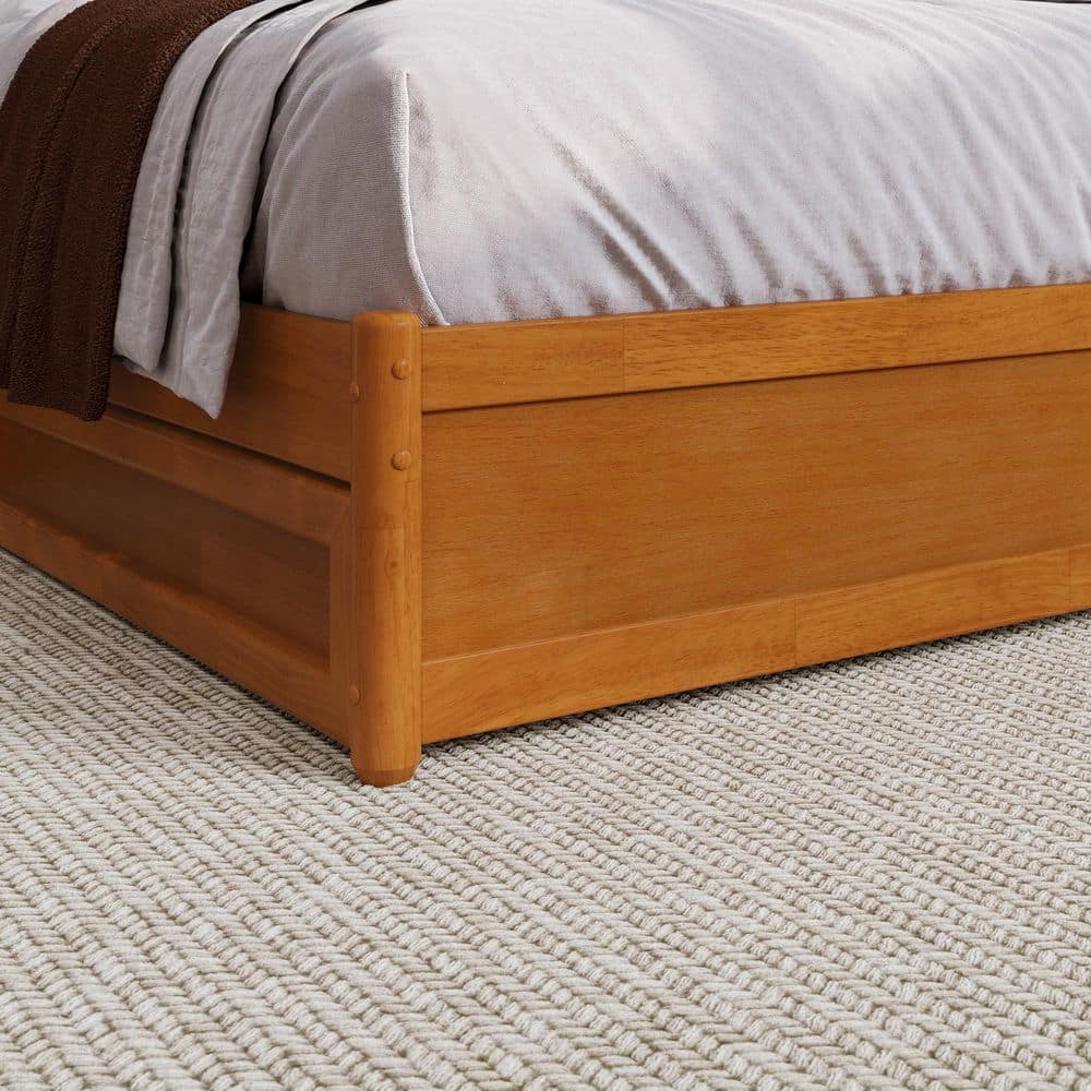 Wesley Walnut Brown Solid Wood Frame King Platform Bed with Panel Footboard and Twin XL Trundle - thumbnail 10