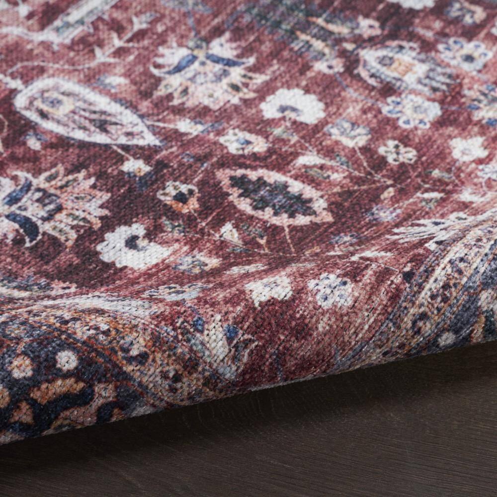 Brick and Ivory Floral Washable Synthetic 5' x 7' Rug