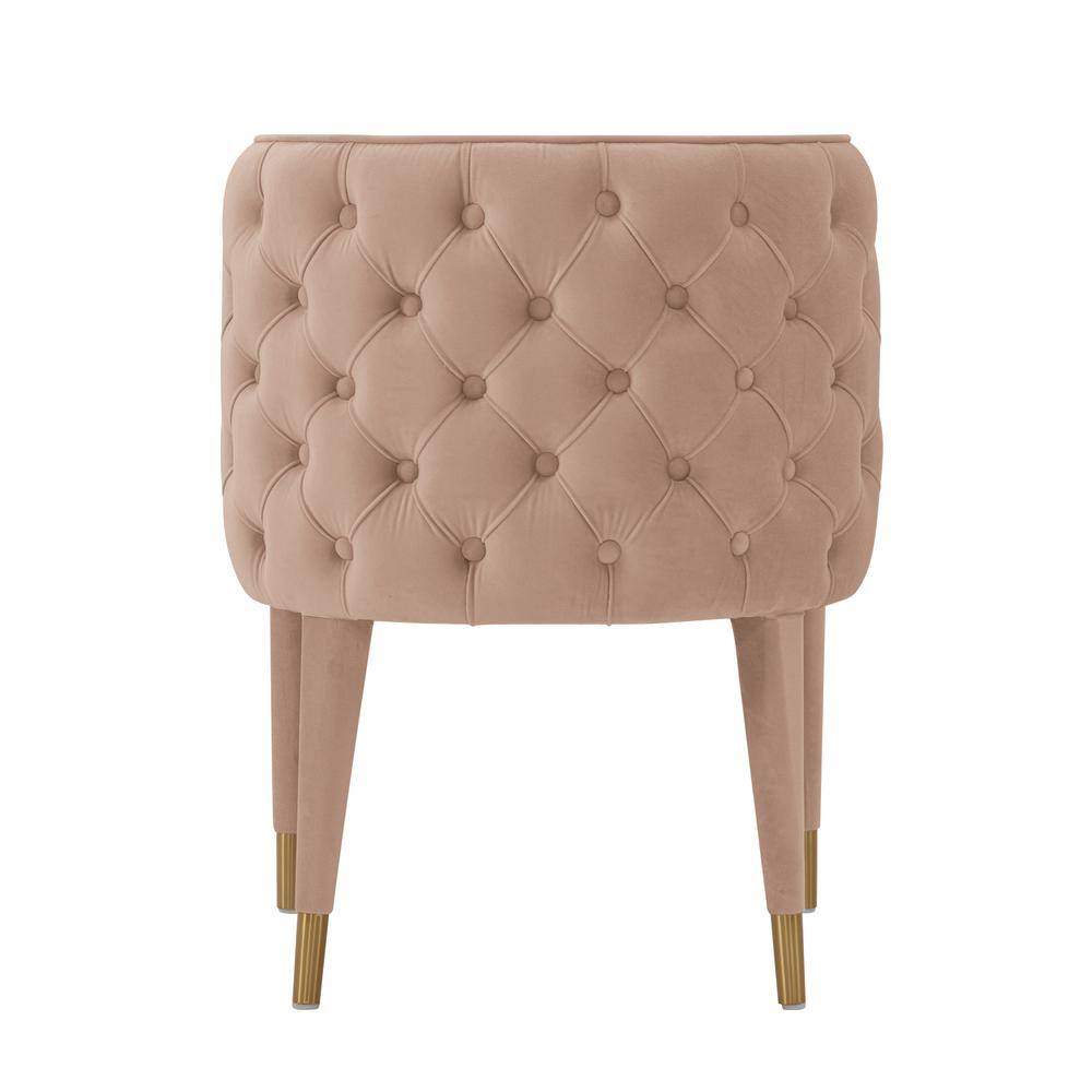 Blush Velvet Tufted Upholstered Dining Chair with Gold Tips