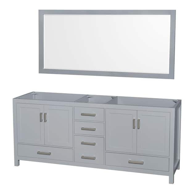 Wyndham Collection Sheffield 78.5 in. W x 21.5 in. D x 34.25 in. H Double Bath Vanity Cabinet without Top in Gray with 70" Mirror