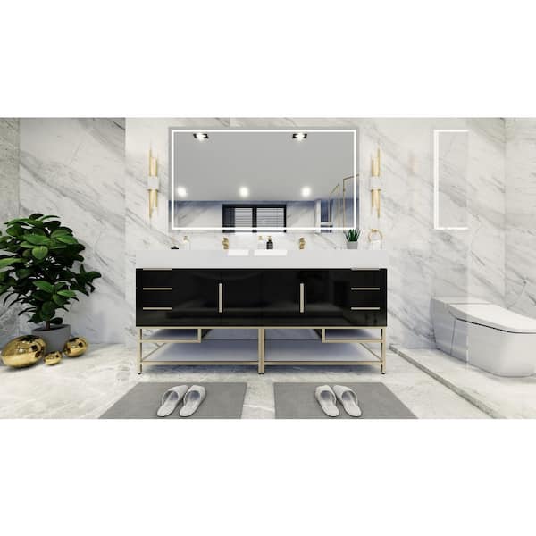 BV Better Vanity Bethany 71 in. W. x 20 in. D x 36 in. H Double Sink Freestanding Bath Double Vanity Gloss Black with White Acrylic Top