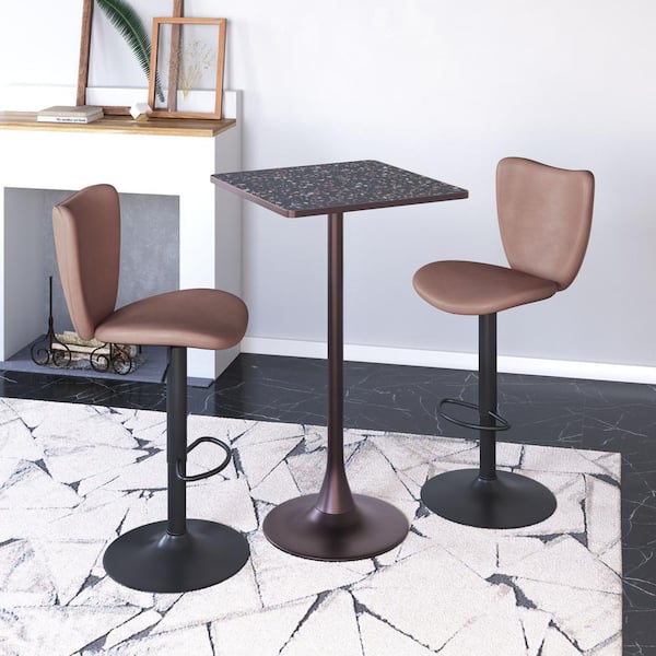 Spot 23.8 in. Square Black MDF Wood Top with Steel Frame Pedestal Base Dining Table (Seats 2)