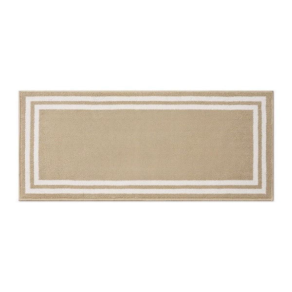 Debbie Double Border 2- Tone Berber/Ivory 2 ft. x 5 ft. Tufted Border Polypropylene Runner Rug