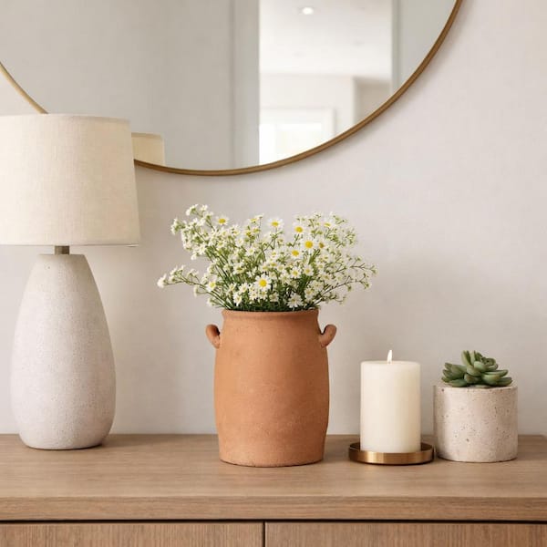 Liv & Skye 8 in. Red Ceramic Amphora Textured Traditional Handle