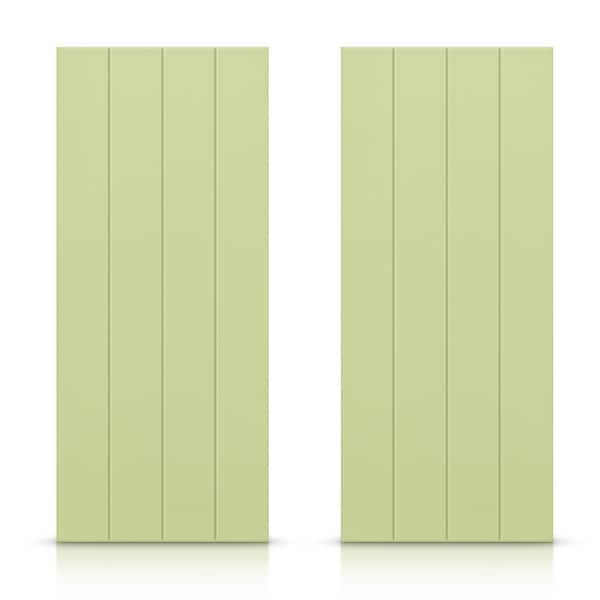 CALHOME 60 in. x 80 in. Hollow Core Sage Green Stained Composite MDF Interior Double Closet Sliding Doors