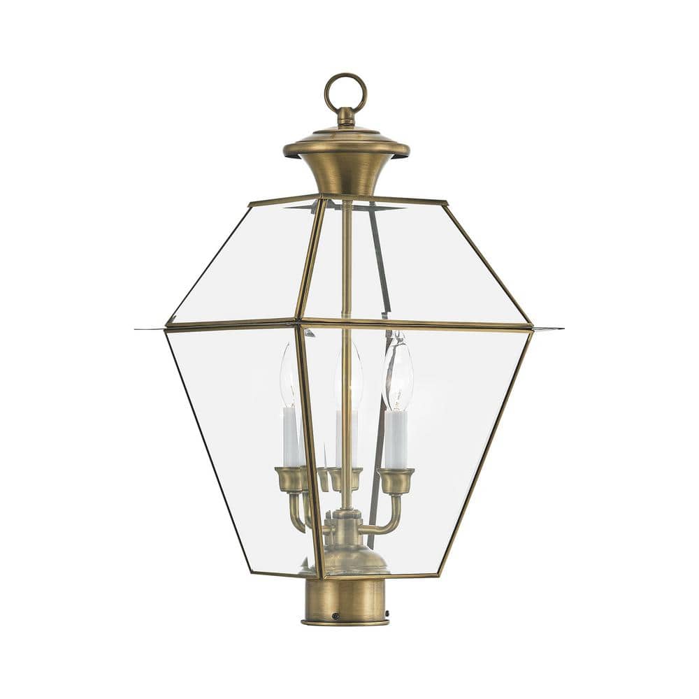 Ainsworth 22 in. 3-Light Antique Brass Cast Brass Hardwired Outdoor Rust Resistant Post Light with No Bulbs Included price history on PriceWatchPro