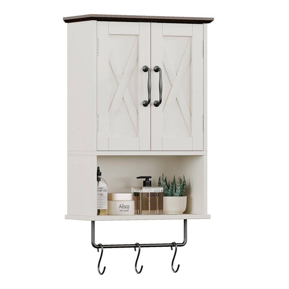 Farmhouse Medicine Cabinet, Vintage Wall-Mounted Storage Cabinet With Towel Bar, 3 Hooks and Adjustable Shelf price history on PriceWatchPro