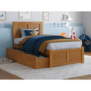 Madison Light Toffee Natural Bronze Solid Wood Frame Twin Platform Bed with Footboard and Storage Drawers