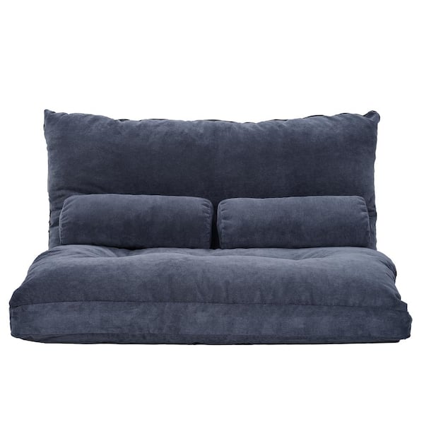 Polibi 25.00 in. Wide Armless Polyester Modern Rectangle Reclining Foldable Straight Shaped Sofa with 2-Pillow in Dark Blue