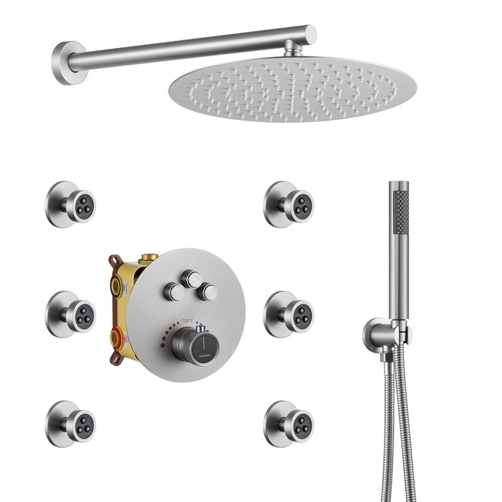 1-Spray Thermostatic Dual Shower Head and Handheld Shower Head 1.8 GPM Wall Mount with Body Sprayer in Brushed Nickel price history on PriceWatchPro