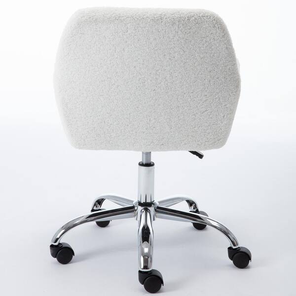 URTR White Polyester Faux Fur Desk Chair, Computer Chair, Task